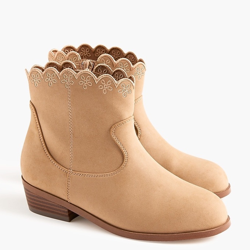 J Crew Girls' scallop-embroidery booties CL828